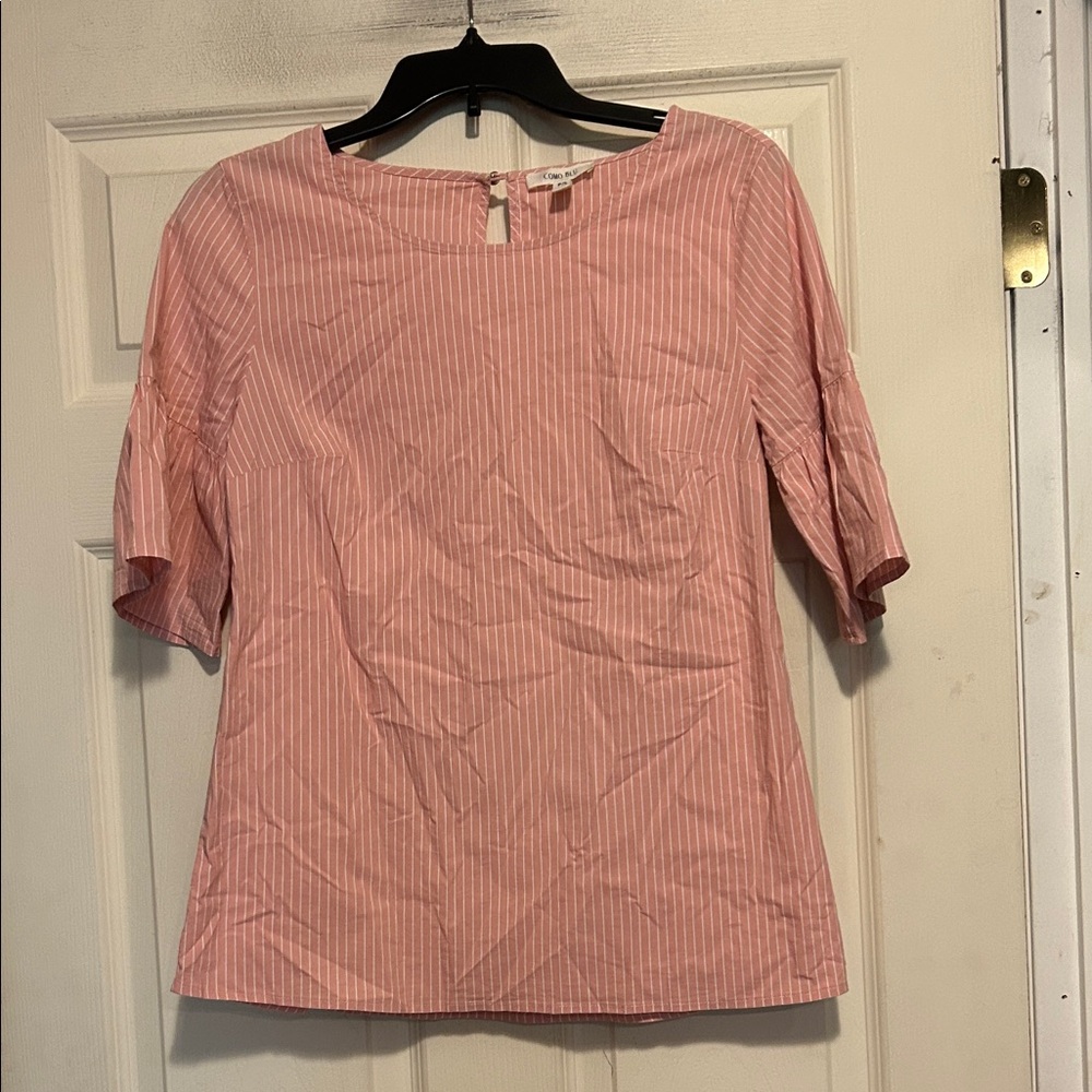 Como Blu Pink and White Striped Bell Sleeve Top Size Petite Small